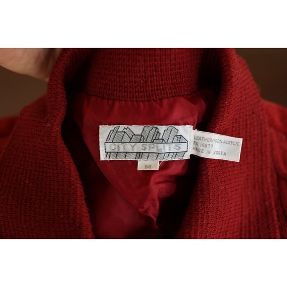 Vintage 80s 90s City Splits Red Burgundy Leather Suede Knit Zip Up Jacket - Picture 4 of 15